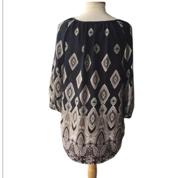 Anthro Fig & Flower button front tunic peasant blouse black paisley Size M - Picture 4 of 9